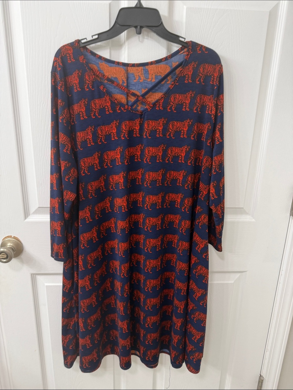 LuLaRoe Navy Midi Dress with Orange Tiger Print